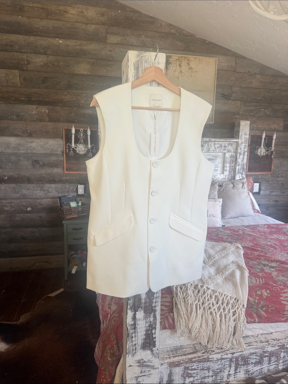 Favorite Daughter Cream Sleeveless Button Vest